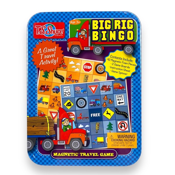 Big Rig Bingo Magnetic Travel Game Tin Storage Case Car Trip Activity TS Shure - Picture 1 of 10